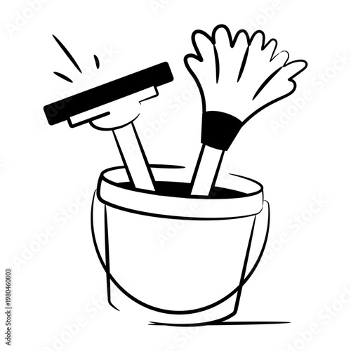 Doodle style icon showing cleaning tools