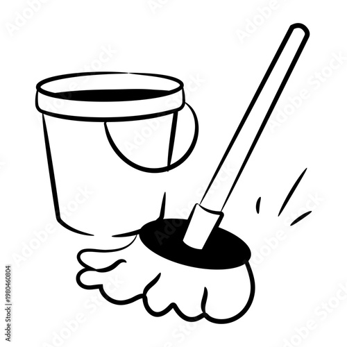 Hand drawn style icon depicting a mop bucket