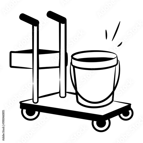 Hand drawn icon depicting a cleaning trolley