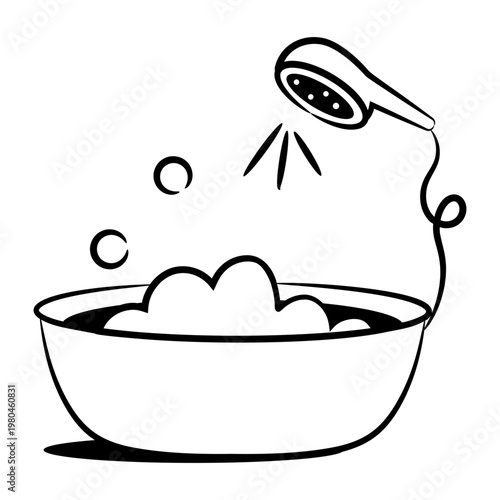 Doodle style icon depicting a pet bath