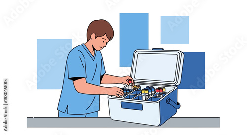 Medical professional organizing samples in a cooler for transport and analysis