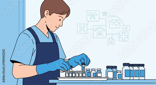 Medical professional preparing vials, symbolizing healthcare, research, and pharmaceutical industry
