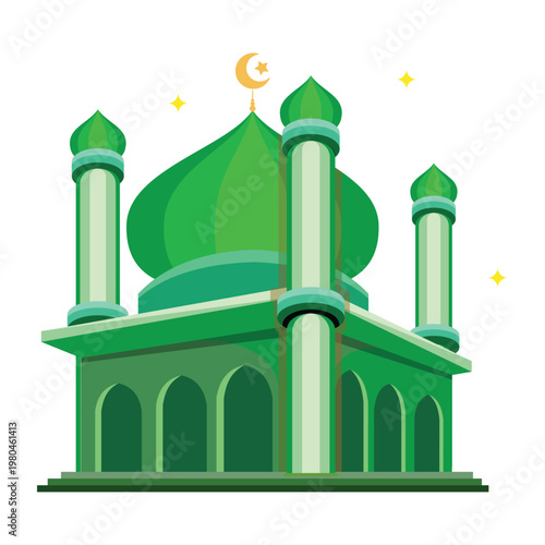 Vector illustration of green mosque with blank background isolated background islamic vector element