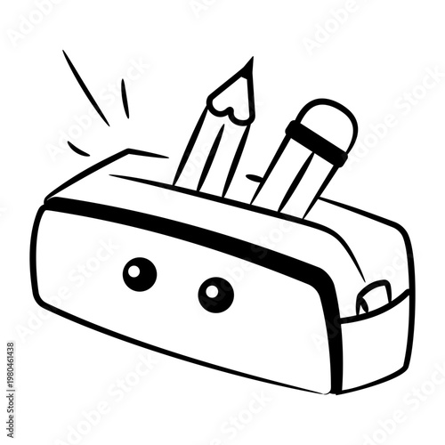 Hand drawn style icon depicting a pencil box