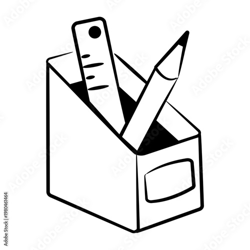 Drawing style icon depicting a stationery holder