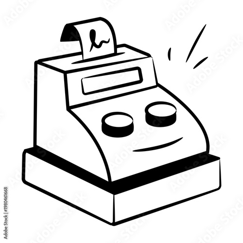 Doodle style icon showing a cashier machine