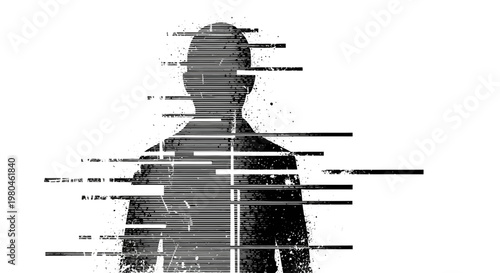 Distorted Silhouette of a Person with Glitch Effect