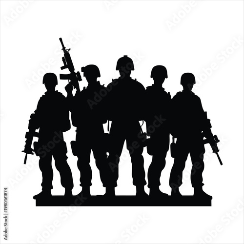 Military team vector silhouette line art logo design concept illustration idea