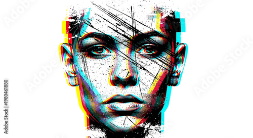 Distorted Woman Portrait Glitch Art Effect