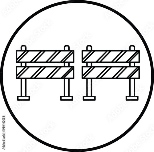 Road Construction Barrier Line Icon in Circular Frame Representing Traffic Block, Roadwork Warning, Safety Signage, Transportation Restriction, and Infrastructure Maintenance Concept