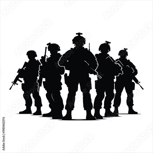 Military team vector silhouette line art logo design concept illustration idea