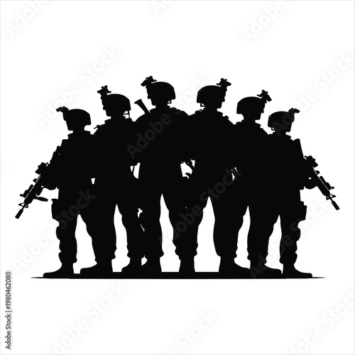 Military team vector silhouette line art logo design concept illustration idea