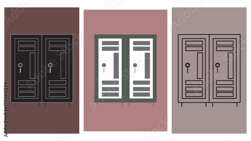 Metal Storage Locker Icon Set for School Gym and Office Security