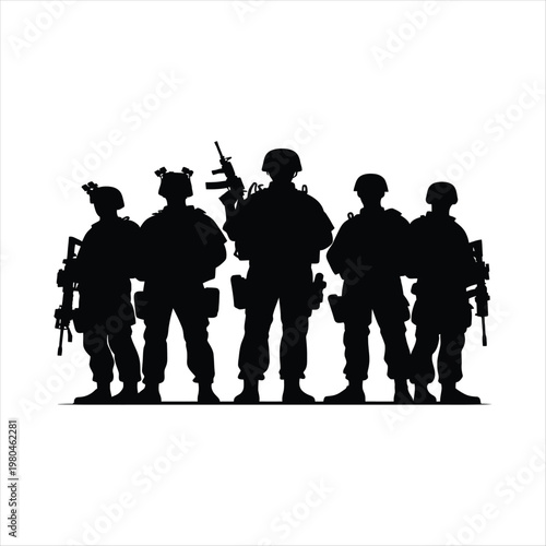 Military team vector silhouette line art logo design concept illustration idea