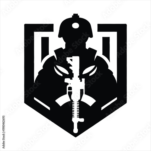 Military team vector silhouette line art logo design concept illustration idea