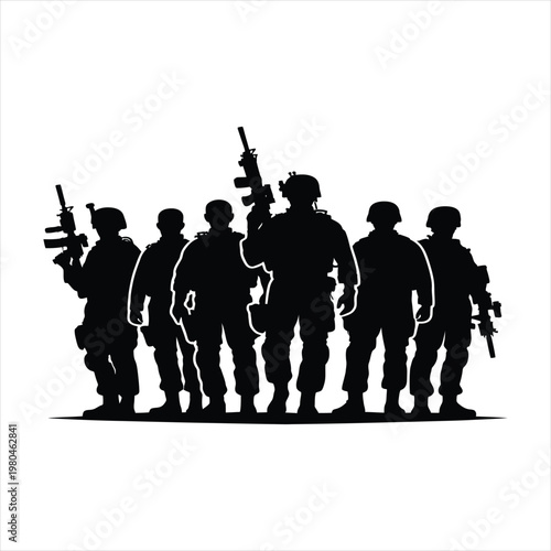 Military team vector silhouette line art logo design concept illustration idea