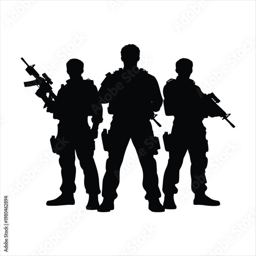Military team vector silhouette line art logo design concept illustration idea