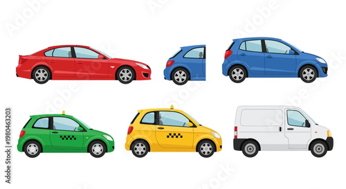 Various colorful car illustrations isolated on white background transportation concept