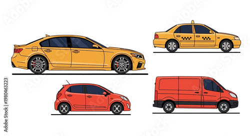 Various colorful car illustrations isolated on white background transportation concept