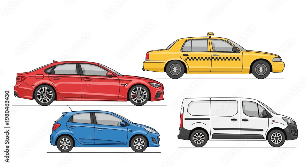 Naklejka premium Various colorful vehicle illustrations isolated on a white background
