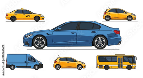 Various colorful vehicle illustrations depicting different transportation options