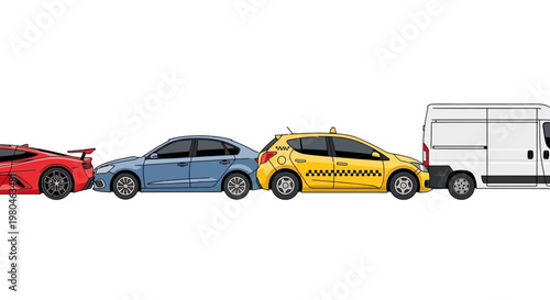Various colorful vehicles isolated on white background for design and concepts