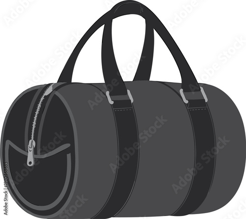 Flat vector duffel bag line art, sturdy travel luggage with side pocket