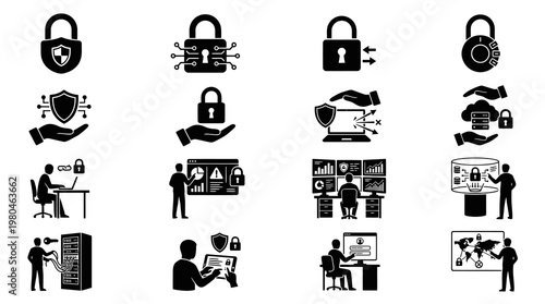 Cybersecurity Glyph Icons Set - Data Protection, Network Security  Privacy Vector Art