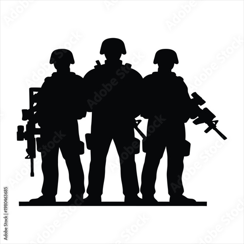 Military team vector silhouette line art logo design concept illustration idea