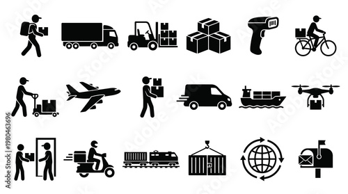 Delivery Service Icons Set: Logistics, Transport, Shipping, Icons, Glyph Art