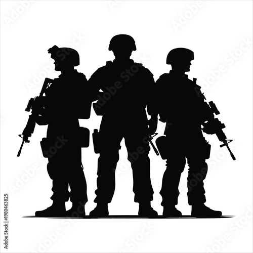Military team vector silhouette line art logo design concept illustration idea