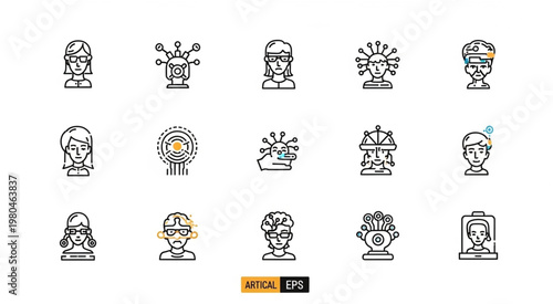 Collection of various line art portraits representing different human emotions and expressions.