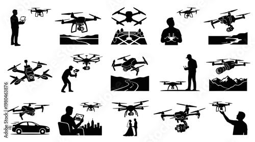 Black and White Drone Silhouettes for Technology and Photography