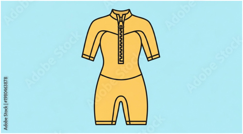 Yellow short-sleeved wetsuit with a zipper for water sports activities.