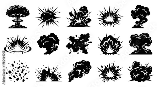 Set of Black and White Explosion Icons, Stock Vector Art