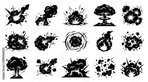 Black  White Cartoon Style Explosion Icons