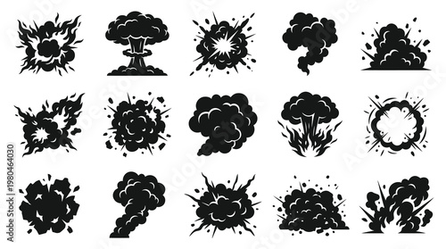 Black Explosions and Smoke Icons Vector Set - Impact Graphic Design