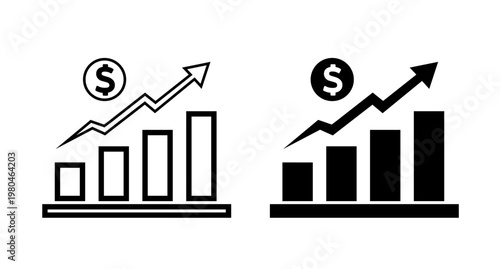 Business Growth and Financial Investment Graph Set Icon with Dollar Symbol Vector