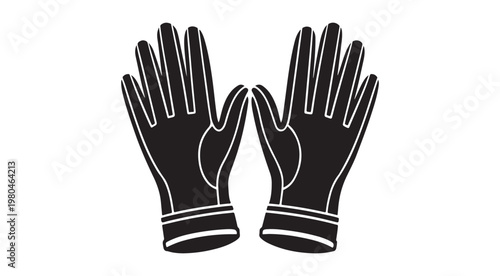 A pair of black gloves with white outline and cuffs isolated on white background  simple illustration