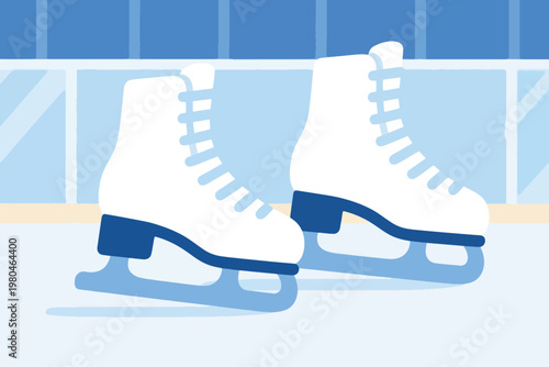 Illustration Of A Pair Of Ice Skates On An Ice Skating Rink Vector Design Template