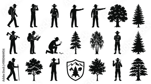 Nature  Outdoor Recreation Park Ranger Hiker Tree Silhouettes Glyph Icons