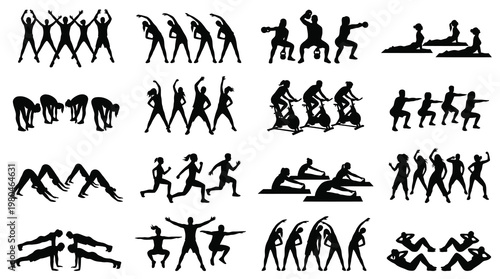 Fitness and Exercise People Workout Silhouettes Vector Set