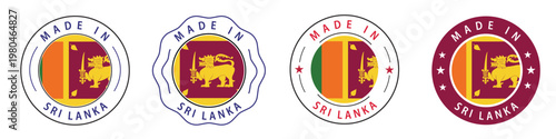 Made in Sri Lanka Round Stamp Badge Icons Set with Sri Lankan Flag Vector