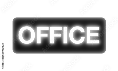 Glowing White Neon Office Sign On Black Background - Modern Illuminated Workplace Business Signage