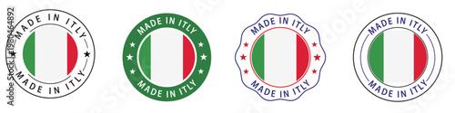 Made in Italy Round Stamp Badge Icons Set with Italian Flag Vector