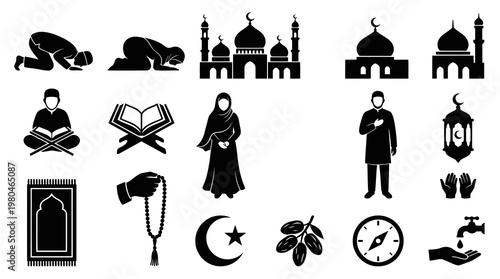Islamic Icons Collection - Mosques, Prayer, Quran, Dates, Compass, Wudu