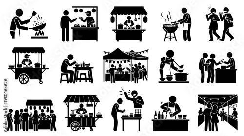 Food Festival Stall Icons - Vector Graphics