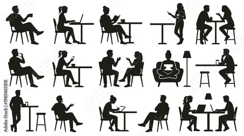 Vector People Silhouettes Collection for Lifestyle, Business  Cafe Scenes