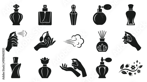 Beauty and Cosmetics Perfume Bottles, Scent Sprays  Fragrance Diffusers Glyph Black Icons