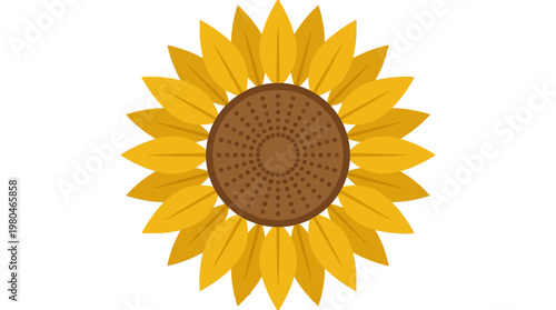 Simplified Flat Design Sunflower Icon with Brown Center and Yellow Petals
